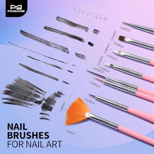 FANDAMEI Nail Art Tools, Nail Brush, 15 PCS Nail Art Brushes, 5 PCS Nail Dotting Tool, Nail Stand, Nail Holder For Painting Nails, Press On Nail Stand, Nail Tools, Nail Design Tools - color: Pink