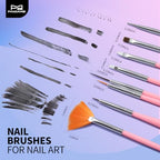 FANDAMEI Nail Art Tools, Nail Brush, 15 PCS Nail Art Brushes, 5 PCS Nail Dotting Tool, Nail Stand, Nail Holder For Painting Nails, Press On Nail Stand, Nail Tools, Nail Design Tools - color: Pink