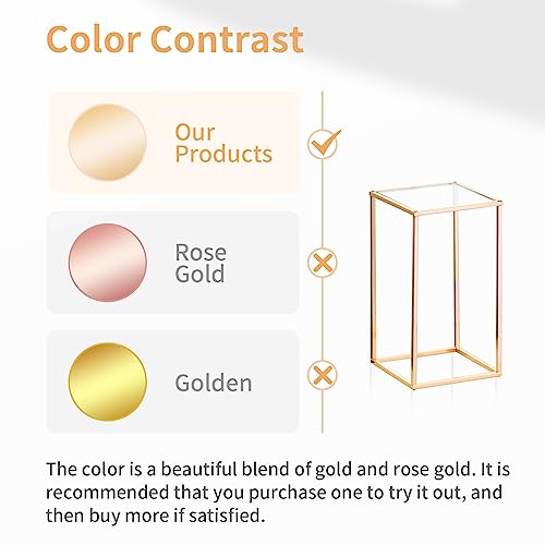 Nuptio 2 Pcs Metal Flower Floor Vase Column Flower Stand Geometric Centerpieces Vase for Tables, 15¾ inch Tall Gold Flower Holder for Home Party Wedding Decorations, Rectangular Flower Display Rack - size: 15¾" H x 2 Pcs