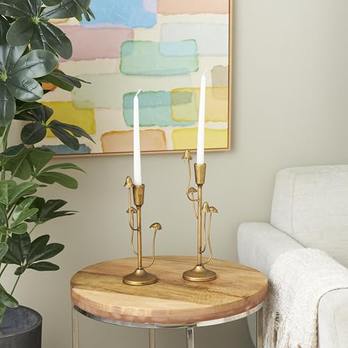 Deco 79 Metal Abstract Decorative Candle Holder Mushroom Inspired Candle Stand, Set of 2 Candlestick Holder 11", 14"H, Gold - color: Gold, size: 11", 14"H