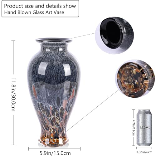 11.8" Tall Amber Blue Glass Vase Beautiful Hand Blown Glass Vase Modern Art Home Decor, Wide Mouth Colorful Vases for Mantle Dining Table Centerpiece, Entryway Living Room Wedding Decoration - color: Amber
