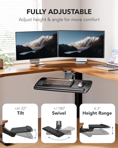 HUANUO Keyboard Tray Under Desk, 360 Adjustable Ergonomic Sliding Keyboard & Mouse Tray, Under Desk Keyboard Tray Slide Out, Keyboard Holder Under Desk for Typing in Home, Office Work, 25"W x 9.84"D - color: Black