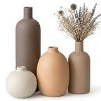 Ceramic Vase Set of 4 – Handmade Boho Neutral Farmhouse Pottery Vases for Pampas Grass, Modern Dried or Fresh Flowers, Decorative Vases for Living Room, Table, Shelf & Entryway