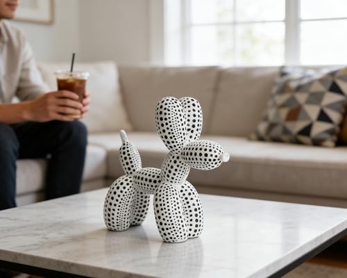 Balloon Dog Statue Decor Polka Dot Dog Cool Stuff to Put on Shelves, White Balloon Dog Statue Decoration Fun Paperweight, 5 inch Versatile Color Options - color: White