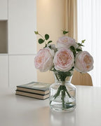 CHASMILE Lifelike Artificial Light Pink Rose Bouquet in Vase - 3D Petals & Stem Design - Table Centerpiece for Wedding, Restaurant, or Home Dining Room - color: Light Pink Simulated Rose With Vase