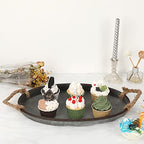 Hipiwe Galvanized Metal Iron Oval Tray with Rope Handle Farmhouse Serving Tray Rustic Industrial Decorative Centerpiece for Coffee Table Weddings and Parties Decor, Large - size: 15.4" x 9.8" x 1.6"