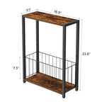 Homleke Narrow Side Table with Magazine Holder, Skinny End Table Perfect for Small Spaces, Space-Saving Design for Living Room, Bedroom, or Office, 7.1" D x 16.9" W x 23.6" H, Rustic Brown - color: Rustic Brown - Standard