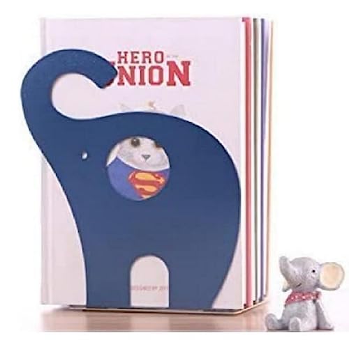 Wendin 1pair Cute Elephant Nonskid Bookends Art Bookend (Navy Blue) - color: Navy Blue