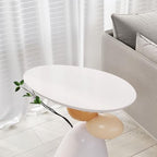 LOVEDIMA Pedestal Small Accent Table Modern End Table Resin Stand Drink Table for Small Space Living Room, Bedroom,White & Gray