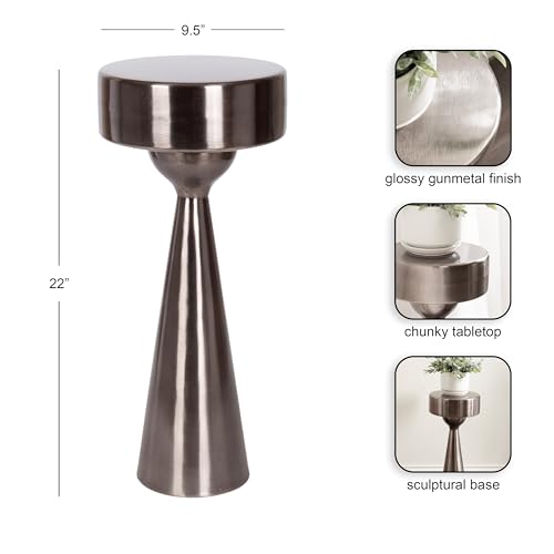 Kate and Laurel Solbrett Modern Sophisticated Metal Drink Table, 10 x 10 x 22, Gunmetal, Contemporary Mini Pedestal Table with Unique Sculptural Design for Use as Indoor Plant Stand - color: Pewter