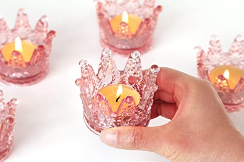 Vixdonos Votive Candle Holders Set of 6 Crown Glass Tealight Candle Holder for Wedding, Party and Home Decor (Pink) - color: Pink, size: 6PCS
