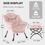 Tiita Lazy Chair with Ottoman, Pink Modern Large Accent Chair, Comfy Leisure Sofa Armchair with Ottoman, Reading Chair with Footrest for Bedroom, Living Room, Dorm Rooms, Velvet Pink - color: Pink