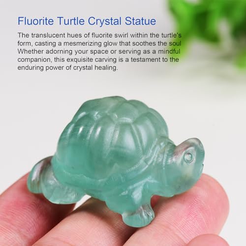 1.8 Inch Fluorite Turtle Crystal Figurines,Hand-Carved Healing Crystals lucky Turtle divination Decor,Stone Turtle Statues Energy Gemstones sculptures,Tortoise Memorial Gifts for Men and Women - color: Fluorite