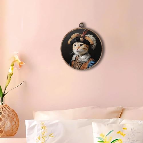 Hxlac Victorian Cat Round Wall Art Framed, Vintage Cat Round Wall Decor, Cottagecore Farm Animal Hanging Canvas Prints Wall Sculptures for Home Living Room Bedroom Decor, 10x10 Inch - color: cat