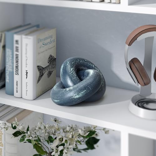 EOSAHR Boho Pine Wood Knot Decor Blue Wooden Chain Link Sculpture for Coffee Table, Bookshelf & Side Table Simple Modern Decorative Knot for Stylish Home Decor - color: Blue