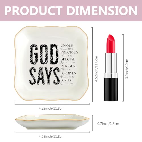 Christian Gifts for Women, Bible Verse Ceramic Jewelry Dish Trinket Ring Tray, Inspirational Floral Gift for Mom Sister Friend Birthday Christmas-God Says You are (White-God Says1) - color: White-God Says1