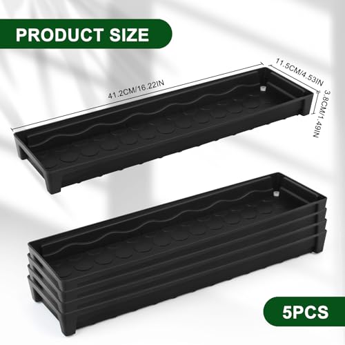 5 Pack Rectangular Plant Saucer 16 Inch Plastic Plant Flower Drip Trays Pots with Removable Drainage Hole Heavy Duty Water Drip Tray for Windowsill, Indoor Outdoor Planter Saucers for Garden Balcony - size: 5pcs-16 Inch