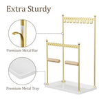 3 Tier Gold Jewelry Stand, Necklace Organizer, Earring Holder with 44 Holes and 9 Hooks, for Necklaces, Bracelets, Rings - color: Gold