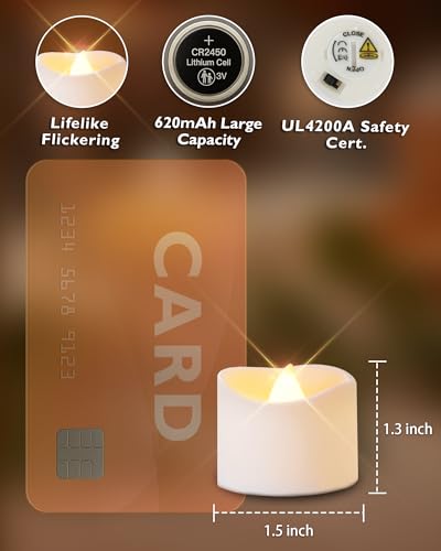 Homemory 48-Pack Novelty Flickering Flameless Tea Lights Candles, 200+Hours Battery-Operated LED Fake Candles for Wedding Table Centerpieces,Proposal,Anniversary, White Base, Ø1.5'' × H1.3'' - color: Warm White Glow, White Base, size: Pack of 48