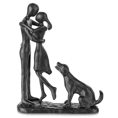 Sziqiqi Anniversary Iron Gifts for Her - Couple Love Sculpture Anniversary Iron Gift for Couple Girlfriend Wife Him Black Statue Metal Figurines for Home Decor Wedding Christmas Birthday Gifts - style: Couple & Dog