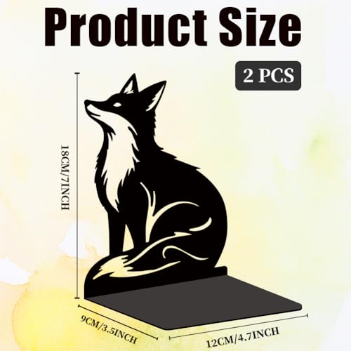 Black Fox Metal Bookends for Shelves, Exquisite Fox Bookshelf Decor Book Ends for Heavy Books, Home School Office Desk Decoration, Book Stopper for Study and Birthday Gift - style: Fox