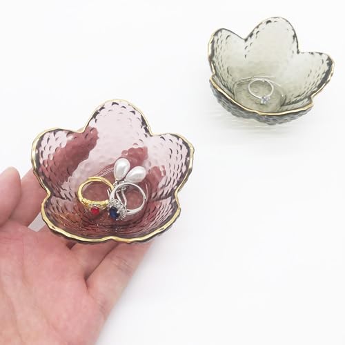 Small Ring Dish Jewelry Tray, Glass Jewelry Dish Trinket Bowl, Crystal Ring Holder Dish Jewelry Plate, Nightstand Decor Jewelry Holder Dish, Engagement Jewelry Bowl Dish for Rings, Earrings - color: Pink