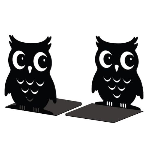 Peacoblue Metal Bookends for Shelves, Modern Decorative Heavy Duty Study Book Support Stoppers for Office, Desk, Shelf, Room 5.3"x4.3"x5.9" Cast Iron Simple Tall Bookends, 1 Pair (Owl) - color: Owl