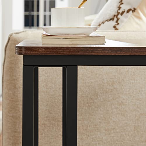 VASAGLE End Table, C Shaped TV Tray with Metal Frame Rolling Casters, Industrial Side Table for Living Room Bedroom, 19.7 x 13.8 x 23.6 Inches, Dark Walnut and Black - color: Dark Walnut + Black