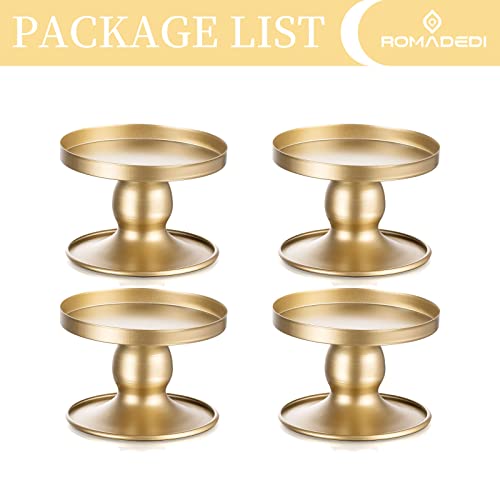 Candle Holders for Pillar Candles, Romadedi Gold Pillar & Taper Candle Holder, Small Metal Candle Stick Candle Holder for Wedding, Dining Room Table Centerpiece, Holiday Decor, 4 Pcs