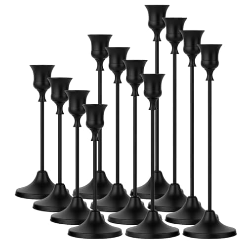 4 Sets(12 Pcs) Black Tapered Candle Holder,Candlestick Tall Metal Candlestick Holders for Table Centerpiece Home Decor for Wedding Fireplace Mantel Housewarming Gift Fits 3/4 Inch Thick Candles - color: Black