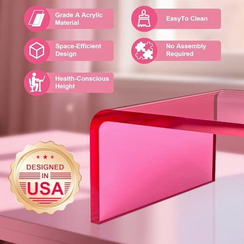 Acrylic Monitor Stand Riser Acrylic Laptop Stand for Desk Clear Computer Monitor Stand for Desk Accessories iMac Organizer Office Must-Haves Product for Working from Home Bright Pink - style: 15''-Pink