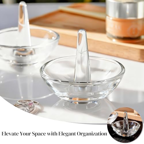 H&D HYALINE & DORA 2 Pack Round Glass Jewelry Dish Jewelry Tray Ring Dish Birthday Holiday Gifts for Women Mom(3.1 Inch) - color: round shaped 3.1in-2pcs