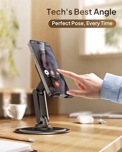 COOPER 360° Stand, Rotating Cell Phone Stand for Desk | Sturdy Metal Base, Foldable, Portable | Cell Phone Holder for Desk (Piano Black) - color: A - Piano Black