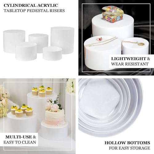 Efavormart Set of 5 Clear Acrylic Cake Stands, Round Cylinder Design Transparent Display Risers for Weddings and Parties, Multi-Sizes 8.5", 9", 10", 11", and 12" Round Diameter - color: Clear, size: 8.5", 9", 10", 11", 12"