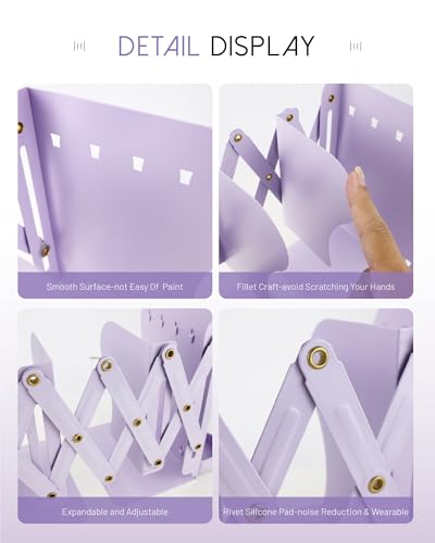 Heavy Duty Bookends Adjustable Book End, Desk Book Holder for Shelves, Book Organizer for Desk, Suitable for Office Home School (19.69 inches Max) (Purple) - color: Purple