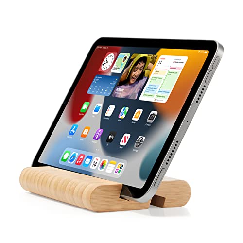 Bamboo Cell Phone Stand Wooden Tablet Stand for Desktop, Wood Cell Phone Holder Desk Tablet Holder Mobile Stand for iPhone iPad Tablets and All Phones (Large Size)