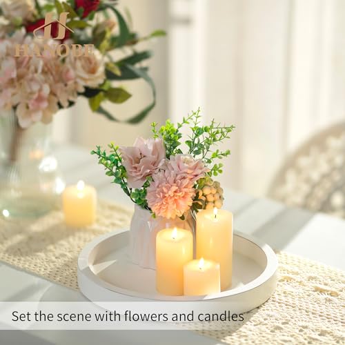 Hanobe Decorative Tray for Coffee Table: Wood Candle Holders Plate Round Rustic Trays for Ottoman Centerpiece Home Decor Living Room Kitchen Corner Organizer White