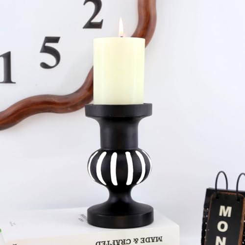 Wooden Candle Holders Pillar,Vintage Seaside Pillar Stand for Dining Table Centerpiece, Coffee Table, Mantel, Or Any Table Top，Free Standing Farmhouse Candle Holders. - color: Black-02