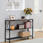 Hoctieon Industrial Console Table, 3 Tier Entryway Table, Hallway Table, Narrow Sofa Table with Shelves, Entrance Table for Entryway, Living Room, Foyer, Hallway, Office, Black - color: Black