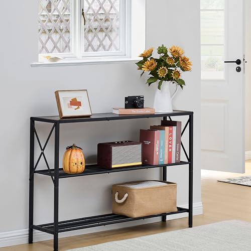 Hoctieon Industrial Console Table, 3 Tier Entryway Table, Hallway Table, Narrow Sofa Table with Shelves, Entrance Table for Entryway, Living Room, Foyer, Hallway, Office, Black - color: Black