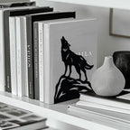 Peacoblue Metal Bookends for Shelves, Modern Decorative Heavy Duty Study Book Support Stoppers for Office, Desk, Shelf, Room 5.3"x4.3"x6.4" Cast Iron Simple Tall Bookends, 1 Pair (Howling Wolf) - style: Howling Wolf