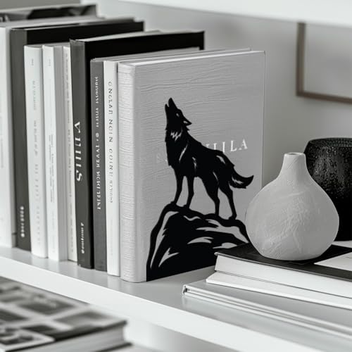 Peacoblue Metal Bookends for Shelves, Modern Decorative Heavy Duty Study Book Support Stoppers for Office, Desk, Shelf, Room 5.3"x4.3"x6.4" Cast Iron Simple Tall Bookends, 1 Pair (Howling Wolf) - style: Howling Wolf