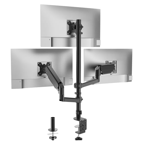 WALI Triple Monitor Mount for 13-27 inch Screens, Taller 3 Monitor Desk Mount, up to 19.8lbs, 31.9 inch Height Max, Adjustable Triple Monitors Stand, VESA 75/100mm (GSDM003S), Black - size: 13"-27", style: Triple Arms