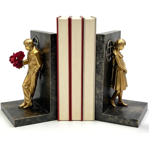 Decorative Bookends, Resin Bronze Vintage Bookends, Cute Unique Heavy Book Stoppers for Shelves Desk, Antique Art Book Holders for Home Office Bookshelf Decor (Copper)
