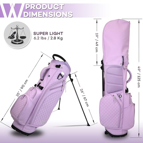 Luxury Womens Golf Bag, PU Leather Golf Stand Bag for Women/Ladies, 14-Way Full-Length Top Dividers, Ultra Lightweight, Large Pockets for Accessories - color: Lavender