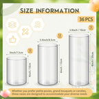 Nuogo 36 Pcs Plastic Cylinder Vases Tall Plastic Flower Vases for Centerpieces Hurricane Candle Holder for Home Wedding Office Party Formal Dinners Decorations (4''/6''/8'')