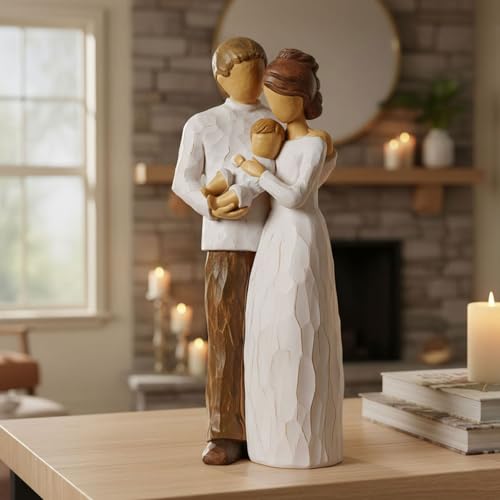NAN ZAI NAN FANG Family of 3 Figurines Gift for New Parents Resin Hand Painted Sculpture Mom Dad Gifts First Mothers - style: A Family of 3