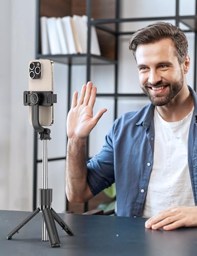 Portable Selfie Stick, 4 in 1 Extendable Phone Tripod Stand with Detachable Wireless Remote & Phone Holder 360° Rotating Mini Travel Tripod Compatible with iPhone 16/15/14/13 Pro/Android/Gopro - style: Black