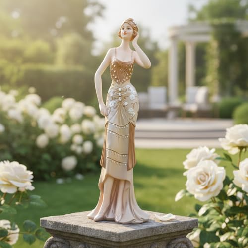 Comfy Hour 13" Glamour Elegance Art Deco Lady Figurine, Elegant Standing Woman Statue in Shimmering Gold and Tan Gown, Roaring 20s Style Desktop Decor Accent, 1 Unit - color: Elegant Standing Lady