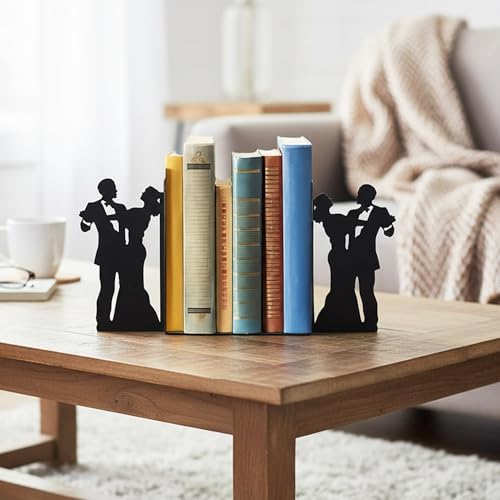 Modern Social Dance Metal Bookends for Shelves Decorative, Black Book Ends Nonskid Reading Stand Holder Home Decor Aesthetic for Office, Set of 2 - color: Dance